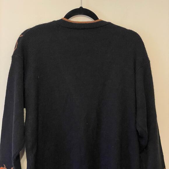 90s Vintage XL long sleeve fall cardigan pumpkins knit button up cozy black - Picture 7 of 8